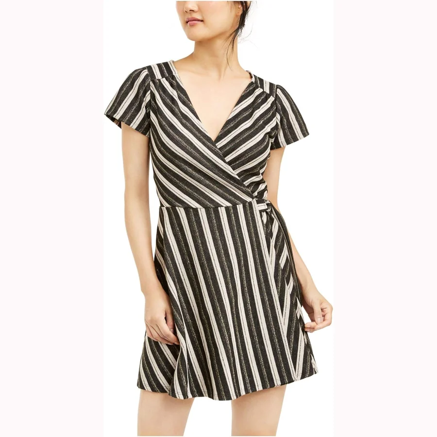 Crystal Doll black striped fit and flare juniors short dress
