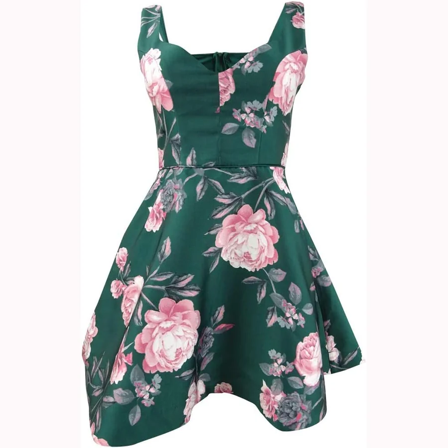 Crystal Doll green floral fit and flare juniors party dress