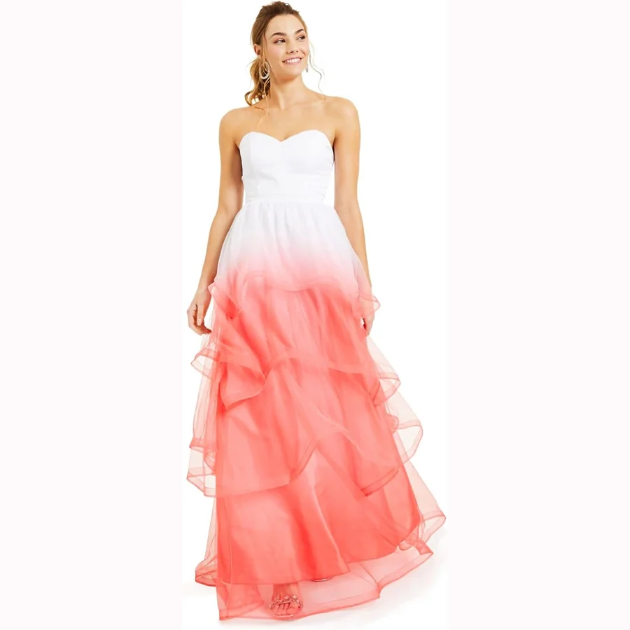 Crystal Doll ivory strapless formal ombre full-length juniors gown